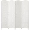 Room Divider, 4 Panel Folding Privacy Screen, 6FT Tall Portable Weave Partition Wall Divider for Bedroom, White