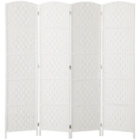 Room Divider, 4 Panel Folding Privacy Screen, 6FT Tall Portable Weave Partition Wall Divider for Bedroom, White