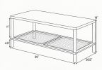 Boho 2-Tier Coffee Table Rectangular Living Room Center Table with Rubber Wood Frame PVC Rattan Storage Shelf