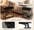 Lift Top End Table with Charging Station And Universal Wheels Modern Storage Ottoman Coffee Table with USB And AC Outlets for Living Room Bedroom