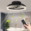 Smart Silent Elegant Black Ceiling Fan with Light – 16-inch Flush Mount LED Chandelier with 5 Invisible Blades, Remote Control & Timer