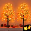 2 Pack 24 Inch Artificial Lighted Maple Tree with 48 LEDs Timer Fall Thanksgiving Decorations Battery Operated