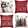 Merry Christmas Snowman Let It Snow Throw Pillow Covers, 18 x 18 Inch Xmas Tree Winter Holiday Cushion Case Decoration for Sofa Couch Set of 4