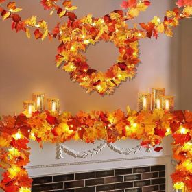 4 Pack Fall Decor Garland - Fall Thanksgiving Decorations for Home - 23.6Ft Maple Leaves Garland with Lights Battery Operated for Mantle Fireplace Tab