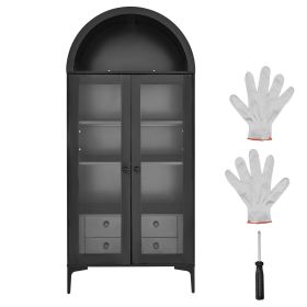 Arched Display Cabinet with Glass Doors, 70 in Tall Curio Cabinet, 4-Tier Display Case with 2 Adjustable Shelves
