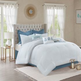 8 Piece Cotton Floral Printed Reversible Comforter Set Blue King