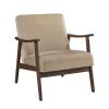 Mid-Century Modern Design 1pc Accent Chair Light Brown Velvet Upholstery Dark Walnut Finish Wood, High-Resiliency Foam Cushions
