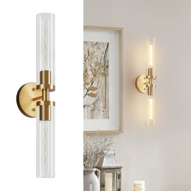 Wall Sconces Set of Two, Hardwired Gold Bathroom Sconces Wall Lighting with Clear Glass