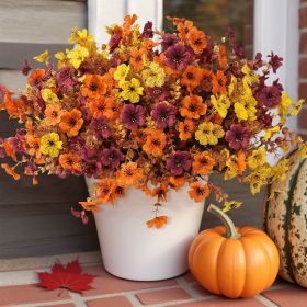 12 Bundles Fall Artificial Flowers for Outdoor, Autumn Faux Plants Fake Silk Flowers Fall Decorations for Home Yard Garden Window Decor, Multicolor