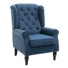 Fabric Tufted Club Accent Chair with Wooden Legs, Blue