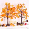2 Pack 24 Inch Artificial Lighted Maple Tree with 48 LEDs Timer Fall Thanksgiving Decorations Battery Operated
