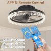 Smart Silent Elegant Black Ceiling Fan with Light – 16-inch Flush Mount LED Chandelier with 5 Invisible Blades, Remote Control & Timer