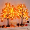 2 Pack 24 Inch Artificial Lighted Maple Tree with 48 LEDs Timer Fall Thanksgiving Decorations Battery Operated