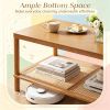 Boho 2-Tier Coffee Table Rectangular Living Room Center Table with Rubber Wood Frame PVC Rattan Storage Shelf