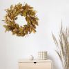 20-inch fall wreath adorned with brown magnolia leaves and small pomegranate berries, suitable for home, outdoor, farmhouse, porch, wall