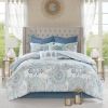 8 Piece Cotton Floral Printed Reversible Comforter Set Blue King