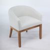 Mid Century Modern Upholstered Barrel Dining Chairs with Arms,Farmhouse Linen Kitchen & Dining Room Chairs with Natural Hardwood Frame