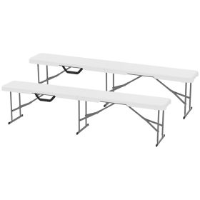 2 Pack 6 Ft Portable Foldable Bench Seats, Plastic Folding Benches With Carrying Handle For Camping, White (Option: White)