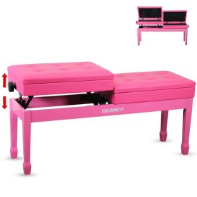 5 Core Duet Piano Bench 3.5 Inch Padded Cushioned Stool Wooden Heavy Duty Musician Chair Height Adjustable Double Keyboard Seat W Storage Nonslip (Option: Pink)