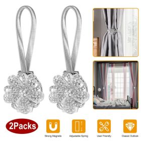 2 Packs Magnetic Curtain Tiebacks Extendable Floral Drape Holder Decorative Window Hangings Clip For Living Room Restaurant Apartment (Option: Silver)