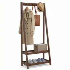 100% Solid Rubber Wood Freestanding Coat Rack, A-Frame Stable Garment Hanger With 3 Hooks & 2 Shelves (Option: defaulttitle)