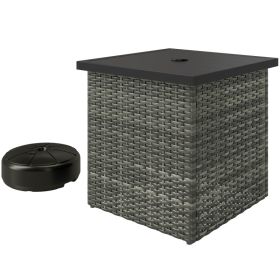 Wicker Side Table With 1.5 Umbrella Hole, Square Outdoor End Table With UV-Resistant Frame, Storage Space, Mixed-Gray (Option: Gray)