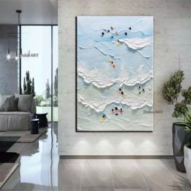Handmade The Beach Joys Ocean Surfing Art Hand Painted Extra Large Heavy Textured 3D Minimalist Swimming Art Abstract Oil Painting Contemporary Art (size: 60x90cm)