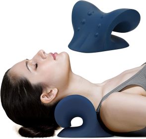 Neck and Shoulder Relaxer;  Cervical Traction Device for TMJ Pain Relief and Cervical Spine Alignment;  Chiropractic Pillow Neck Stretcher(Blue) (Color: lake blue)