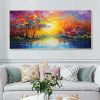 Hand Painted Oil Painting Abstract Autumn Forest Painting Original Lake Hand Painted Oil Painting Yellow Sunrise Landscape Reflection Art Room Decor