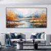 Hand Painted Oil Painting Original Snowy Mountain Canvas Oil Painting Custom Autumn Forest Wall Art Abstract River Landscape Painting Modern Living Ro