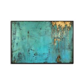 100% Handmade Gold Foil Abstract Oil Painting  Wall Art Modern Minimalist Blue Color Canvas Home Decor For Living Room No Frame (size: 50x70cm)
