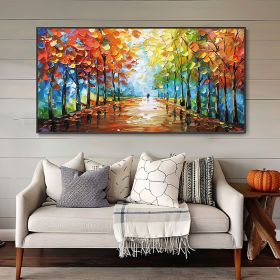 Autumn Forest Couple Abstract Textured Hand Painted Oil Painting Custom Impressionist Art Bedroom Decor Canvas Texture Artwork Custom Gift (Style: 01, size: 70x140cm)