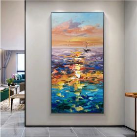 Handmade Landscape Lake Sky Oil Painting On Canvas Abstract Gold Art Wall Picture Modern Home Decoration For Living Room (size: 60X120cm)