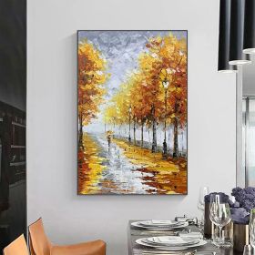 Minimalist Forest Oil Painting on Canvas Large Wall Art Original Abstract Tree Landscape Art Custom Painting Yellow Autumn Decor Home Decor (Style: 01, size: 60x90cm)