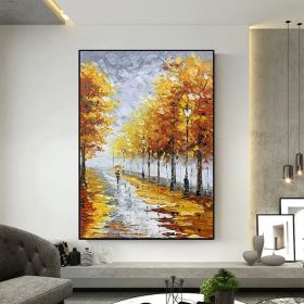 Minimalist Forest Oil Painting on Canvas Large Wall Art Original Abstract Tree Landscape Art Custom Painting Yellow Autumn Decor Home Decor (Style: 01, size: 90x130cm)