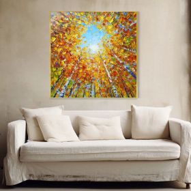Boho Autumn Landscape Painting Sunshine Birch Tree Forest Oil Painting Custom Hand-painted Home Wall Decor Modern Minimalist Decor Painting (Style: 01, size: 100x100cm)