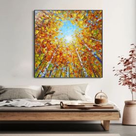 Boho Autumn Landscape Painting Sunshine Birch Tree Forest Oil Painting Custom Hand-painted Home Wall Decor Modern Minimalist Decor Painting (Style: 01, size: 160x160cm)