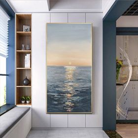 Handmade Canvas Oil Painting Interior Decoration Sea Sunset Modern Art Mural Living Room Bedroom Office Hotel Poster (size: 60X120cm)