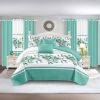 Quilted Bedspread & Curtain Set 9 Piece, Queen Size - Bedding Ensemble with Sheer Filtering Drapes, 1.6" Grommet Top, Machine Washable
