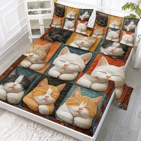 4pcs Cute Cat Cute Pet Series Beds 1 Bed Sheet 1 Bed Sheet And 2 Pillowcases Bedding, Suitable For All Seasons (Color: yellow, size: Queen)
