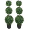 Set of 2 Artificial Ball Boxwood Topiary Trees, Fake Plants in Pot for Indoor Outdoor Living Room Green