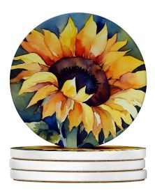 Sunflowers in Watercolor Large Sandstone Coasters Pack of 4 Absorbent Round Coasters Decor Gifts for Men or Women, 4 in, Multicolor (Default: Default)