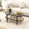 2-Tier Coffee Table with Tempered Glass Tabletop and Acacia Wood Frame