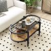 2-Tier Coffee Table with Tempered Glass Tabletop and Acacia Wood Frame