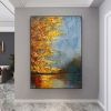 Handmade Oil Painting River Landscape Painting Original Oil Painting on Canvas Autumn Painting Trees Wall Art Boho Wall Decor Home Decor Bedroom Decor