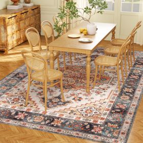 Area Rug 5x7, Machine Washable Rug, Non-Slip Boho Print Pattern Medallion Carpet For Living Room, Bedroom, Tawny Brown (Option: Tawny Brown)